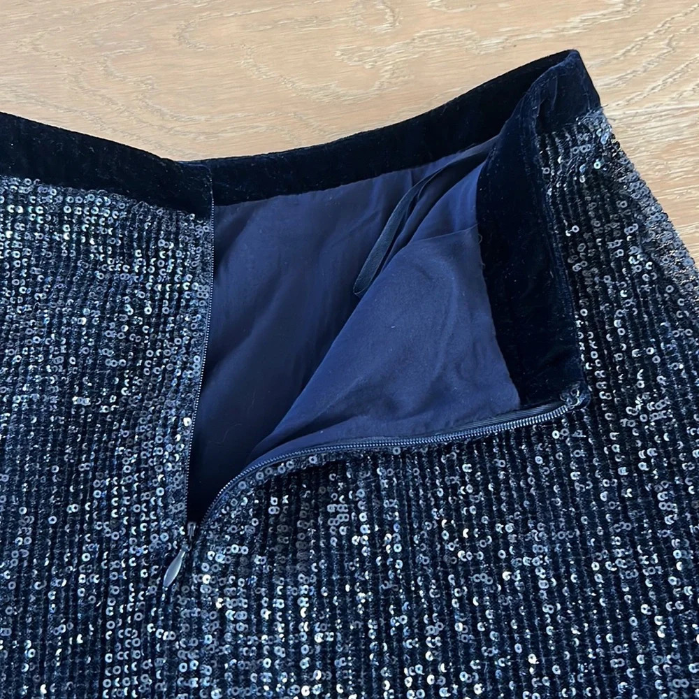 Free People Sequin Mini Skirt Navy Blue Short Sparkly Festival Holiday Metallic - Picture 7 of 10